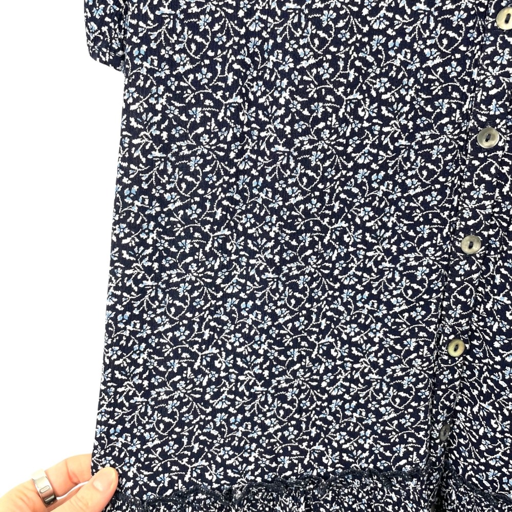 Faherty Orinda Mini Dress in Riverton Ditsy Floral Size XS blue tassel button up - Picture 6 of 9